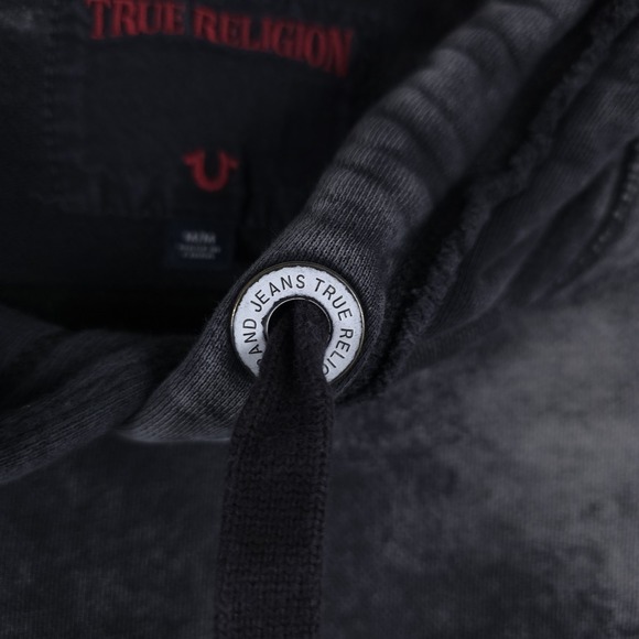 True Religion Distressed Hoodie‎ Mens Medium Gray Pullover Sweatshirt Grunge Y2K - Picture 4 of 12